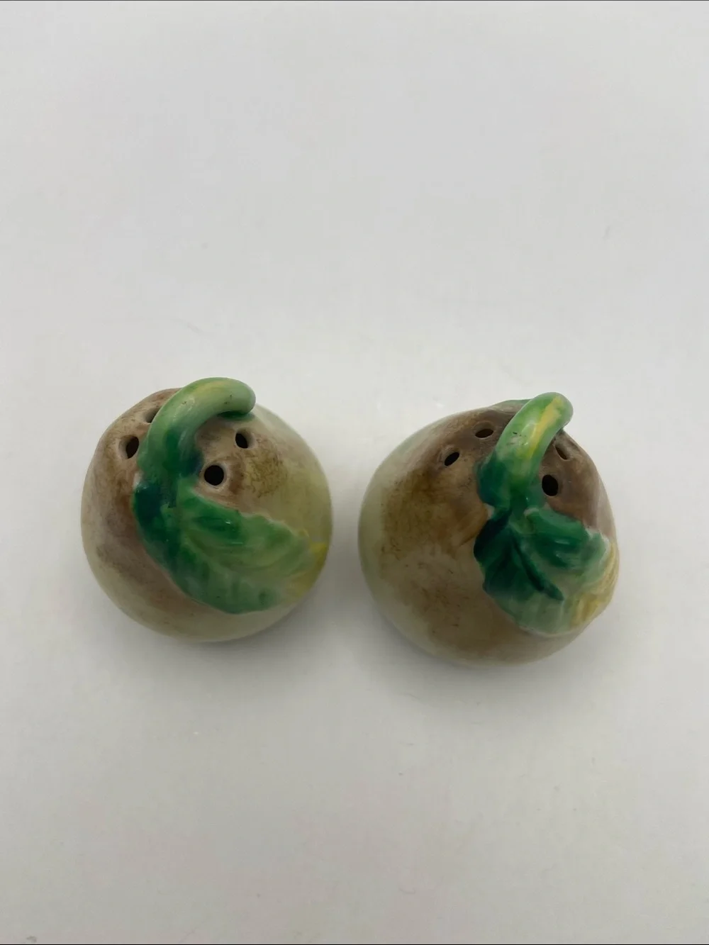Vintage Hand-Painted Ceramic Pear Salt and Pepper Shaker Set of 2 Green